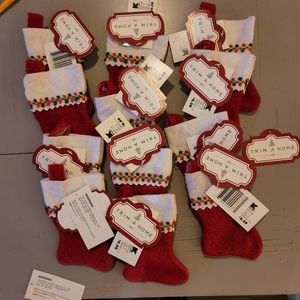 12 NEW Small Red & White Felt Christmas Stockings